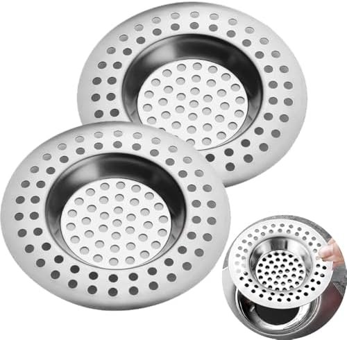 2 Pcs, Évier Filtre de Vidange, Grille Evier Cuisine, en Acier Inoxydable, pour Évier de Cuisine/Salle de Bain, Anti-Obstruction