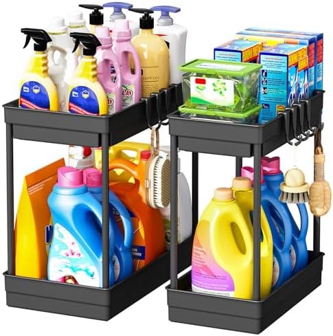 ARSTPEOE Lot de 2 Rangement sous Évier - 2 niveaux organisateur sous evier cuisine - Rangement Et Organisation De Cuisine, Noir