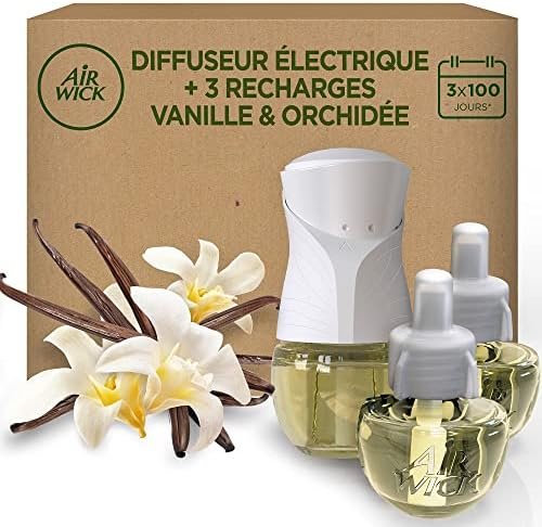 Air Wick Désodorisant Maison Kit Diffuseur Electrique + 3 Recharges Parfum Vanille & Orchidée X 19 Ml