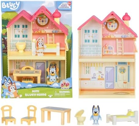 BlueY Set de Jeu Petite Maison de Maison compacte avec poignée de Transport . Trois pièces . Cuisine, Chambre et Salle de Bain . Inclus : Figurine de et 5 éléments de Jeu