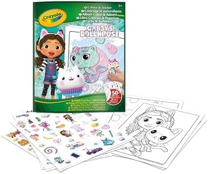 CRAYOLA - Album de coloriage avec autocollant Gabby's Dollhouse, 32 pages à colorier et 4 feuilles d'autocollants, pour enfants à partir de 3 ans, 04-7025G