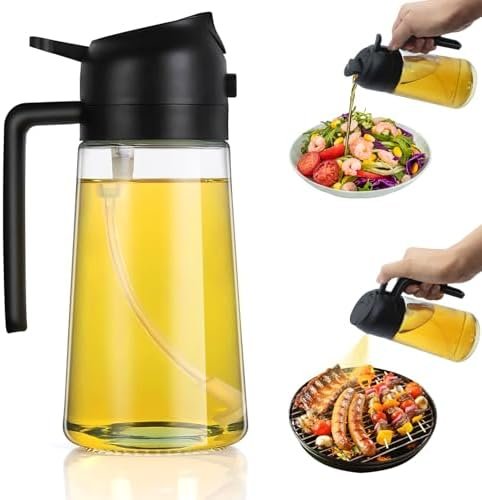 Dictien pulverisateur huile 2 en 1, pulvérisateur d'huile pour friteuse à air chaud 470 ml, vaporisateur d'huile pour friteuse à air, distributeur huile de bouteille de cuisine (black1)