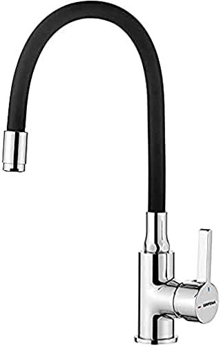 GRIFEMA G4002-2, Mitigeur Évier avec Bec Flexible, Robinet de Cuisine, Cuisine Mitigeur Flexible Rotative à 360°, Chrome, Noir