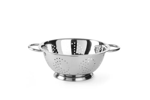 HENDI Passoire de cuisine, egouttoir, tamis pour la cuisine et le lavage des pâtes, des nouilles, des fruits, des légumes, des salades, rond, perforée, avec base et 2 poignées, ø280x(H)135 mm, Inox