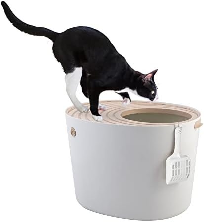 Iris Ohyama, Maison de Toilette pour Chat avec Pelle, Max. 7 kg, Beige, Ouverture en Haut, Bac a Litiere avec Couvercle, Amovible, pour Chaton, Grande Capacité, sans BPA, Nettoyage Facile, PUNT-530