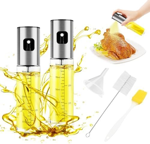 JOPHEK Spray Huile Cuisine, 2 Pièces 100ml Spray Huile D'olive Vaporisateur D'huile et de Vinaigre, Pulvérisateur D'huile Premium pour Cuisine et Friteuse D'air pour Griller, Salades, Fourm