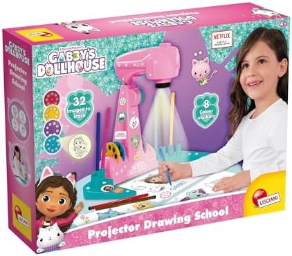 Lisciani - GABBY ET LA MAISON MAGIQUE École de Dessins - Projecteur LED pour Apprendre à Dessiner - Pour Enfants dès 4 Ans - 4 Disquettes d'Images, Feuilles & Feutres Inclus – Gabby's Dollhouse