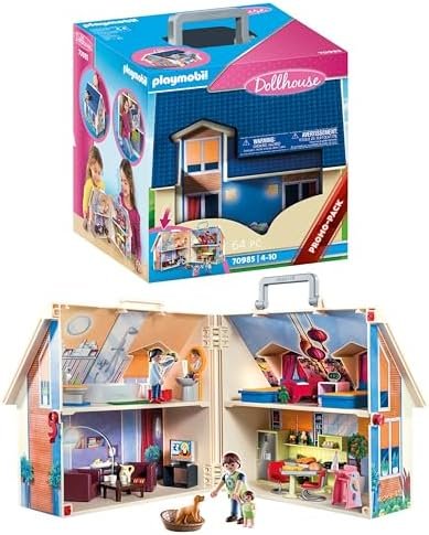 Playmobil 70985 Maison transportable - Dollhouse - avec Trois Personnages, Salle de Bains, Chambre, Salon et Cuisine - Tout équipée - La Maison Traditionnelle - s'ouvre s'emporte Partout - Dès 5 Ans