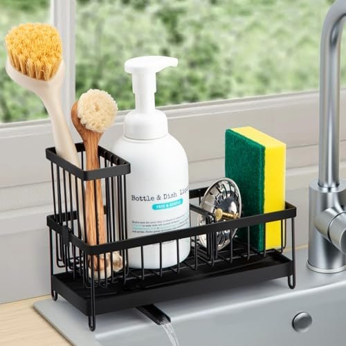 Sinnsally Porte Eponge Evier Cuisine,Organisateur Evier Cuisine,Rangement Pour Éponge,Support Eponge evier Cuisine,Porte Éponge avec Plateau D'égouttage Amovible,Sink Caddy Kitchen Organizer