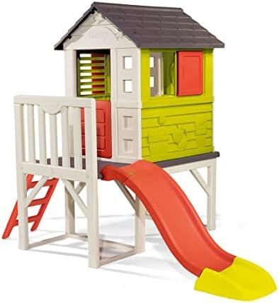 Smoby - Maison Pilotis - Cabane de Jardin Enfant - Toboggan + Echelle - 810800