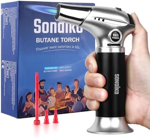 Sondiko Chalumeau de Cuisine S901, Briquet Rechargeable avec Verrouillage de Sécurité et Flamme Réglable pour le Bricolage, la Crème Brûlée, le Barbecue et la Cuisson, Gaz Butane non Inclus