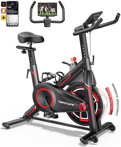 TOPTURE Vélos D'appartement à Résistance Magnétique Sans Limite Silencieux LCD Velo D appartement Connecté APP Vélo Exercice Cardio Machine Sport Maison Selle Réglable Capacité 150KG