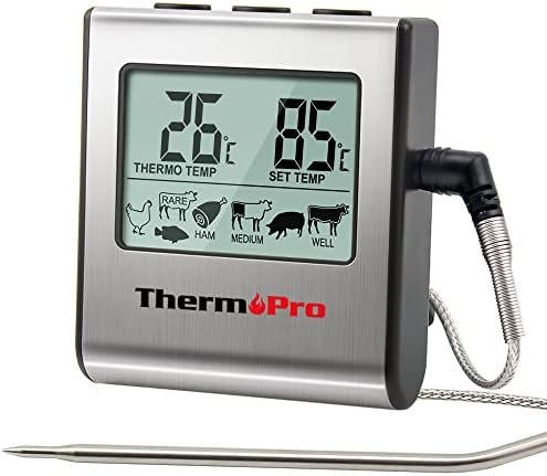 ThermoPro TP16 Thermometre Cuisine pour Viande Numérique avec Large Écran LCD pour Fumoir Four Cuisine Friandises Barbecue Grill avec Minuteur et Sonde de Températures en Acier Inoxydable