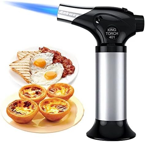 Torche de soufflage culinaire rechargeable, Ankway chalumeau de cuisine professionnel, multifonctionnel torche à gaz butane cuisiner, crème brûlée, cuire au four et barbecue BBQ (butane non inclus)