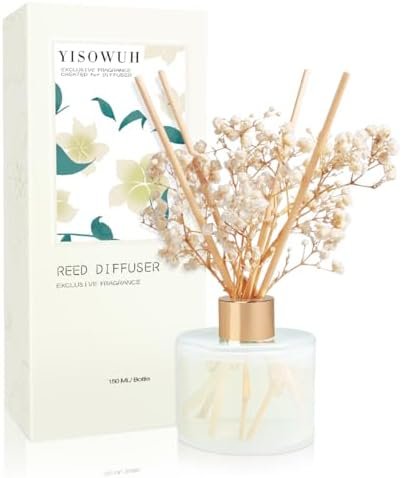 YISOWUH Diffuseur de Parfum, 150 ML, diffuseur de Parfum au Jasmin Blanc avec 8 bâtonnets Parfum Longue durée pour la Maison, la Salle de Bain, la décoration de la Chambre