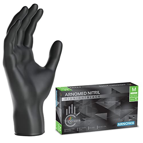 ARNOMED Gants nitrile taille M, gant nitrile noir, 100 pièces/boîte, gants noir jetable non poudrés & sans latex, gants noir, gants de cuisine jetables, gants jetables noir en XS, S, M, L, XL, XXL