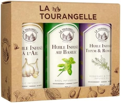 La Tourangelle - Coffret 3 Huiles Infusées Basilic, Ail Et Thym & Romarin Goût Intense Savoureux Pour Les Gourmands Passionnés De Cuisine , 250 Ml (Lot 3)