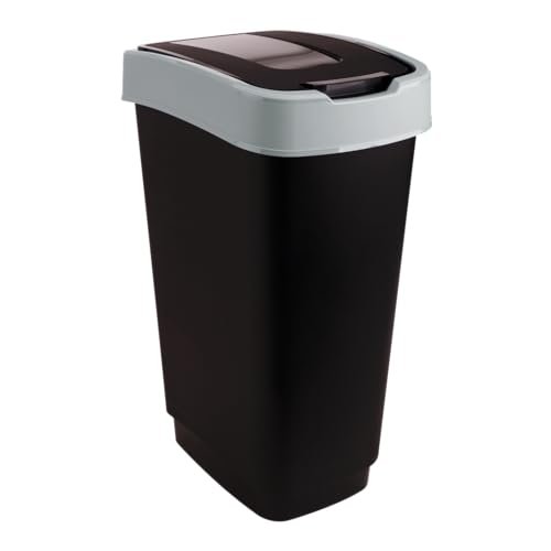 Mammoet Poubelle en titane avec couvercle basculant - 50 litres - En plastique noir et gris - Pour l'intérieur et l'extérieur