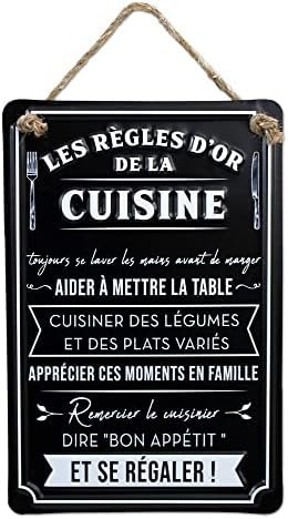 STC Plaque Métal Règles d'or de la Cuisine 20x30cm