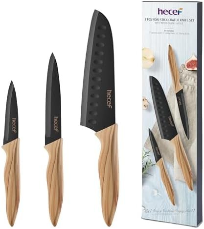 hecef Set Couteau Cuisine 3 PCS, Couteaux de Cuisine Professionnelle en Acier Inoxydable, Couteau de Chef, Couteau d'Office & Couteau Utilitaire, Série Rétro