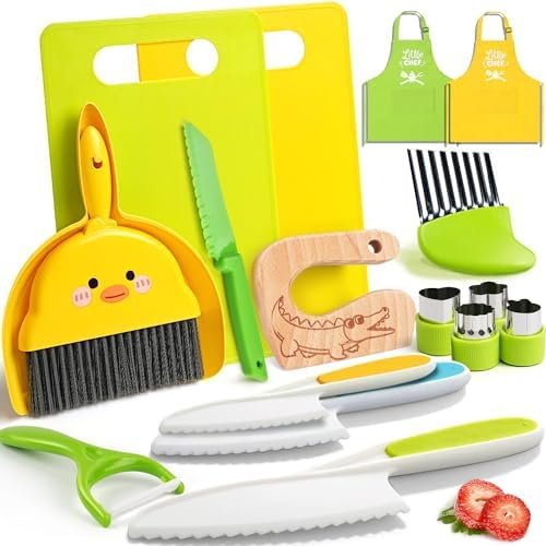 Kit Couteau sécurité de Cuisine pour Enfants - 16 Pièces Couteau Montessori Enfants pour couper et cuire des fruits ou légumes | Couteau Enfant qui ne Coupe pas, Couteaux enfants à partir de 2 ans
