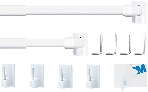2 Pièce Barre a Rideaux Extensible Tringle Rideau Réglable Barres de Vitrage Métal/Plastique pour Maison Fenêtre et de Crochets Rideau Adhésive,Blanc(50-85CM)