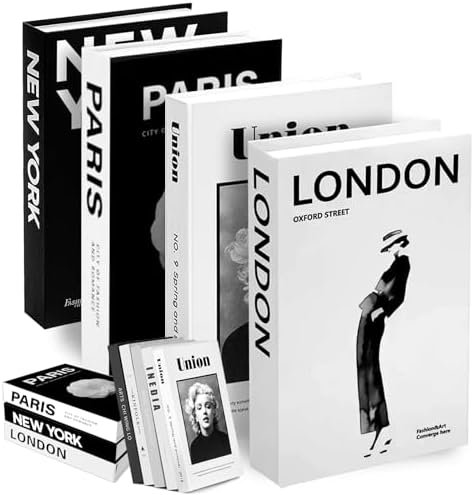 4 Pièces Livres Décoratifs Livres de Décoration d'Intérieur Luxe Faux Livres Pliables pour L'affichage pour la Décoration de la Maison Noir et Blanc pour Tables Basses/Etagères (4 Pièces)