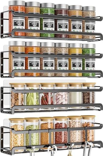 4 Pièces Rangement Epices Cuisine, Étagères à Épices Murales Métal Sans Percage,Idéal Pour Les Rangement et Organisation de Cuisine Pour Portes D'armoires de Cuisine