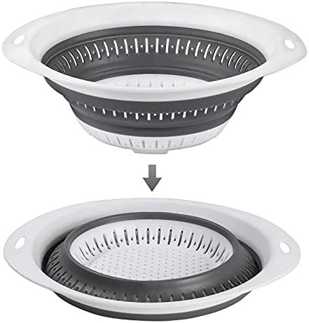 4UBonLife Passoire pliable en silicone et plastique sans odeur, sans BPA Passoire à pâtes peu encombrante dans la cuisine Blanc/gris Taille L