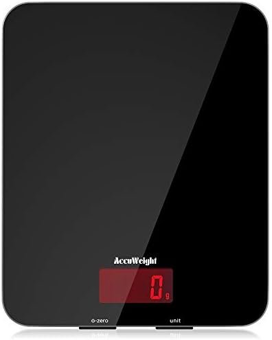 ACCUWEIGHT 201 Balance de cuisine numérique avec plate-forme en verre trempé Balance électronique pour aliments avec écran LCD, rétroéclairé pour bureau, pâtisserie, cuisine, 5 kg/11 lb