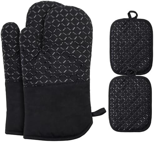 Ankway Lot de 4 Gants de Cuisine, Gants de Cuisine résistants à la Chaleur et antidérapants, en Coton Doux, Longs et Flexibles en Silicone épais pour la Cuisine (30 cm)