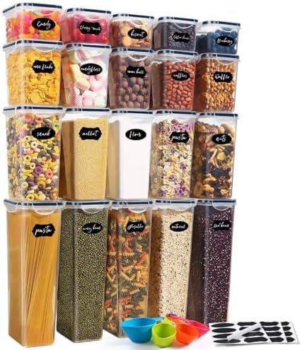 Boite Hermetique Alimentaire, 20 Boîtes Alimentaires en Plastique Sans BPA avec Couvercles, Boite de Rangement Cuisine, pour Céréales, Farine et Aliments Secs