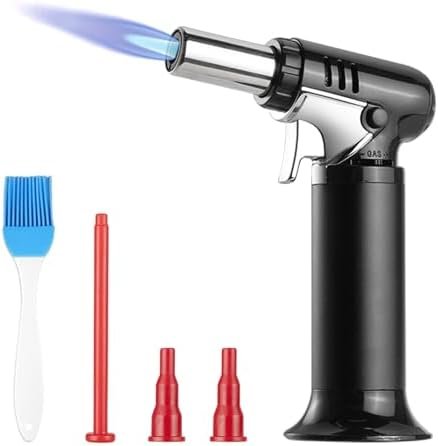 Carehabi Chalumeau de Cuisine, Flamme Réglable Chalumeau avec Verrouillage de Sécurité, Rechargeable Briquet Chalumeau Pour la Cuisson, la Pâtisserie, le Barbecue, le Camping (Gaz Butane non Inclus)