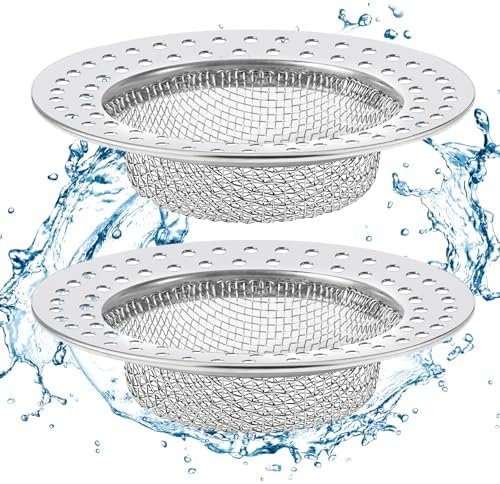 Diboniur Filtre Evier, 2PCS Grille Evier Cuisine, Bouchon Evier Cuisine en Acier Inoxydable, Diamètre extérieur 7,8 cm, Anti-Obstruction, Argent