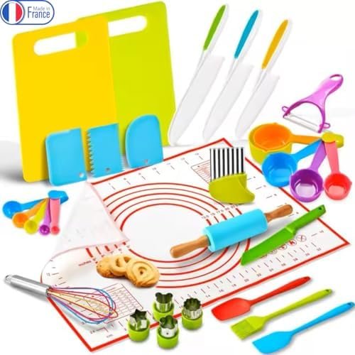 Edekicook, Coffret 2 en 1, Ustensiles de Cuisine pour enfants Montessori 31 Pièces, Decoupe fruit et légumes & kit Patisserie, vrais accessoires cuisine sans BPA lavable, Cadeau dès 3 ans