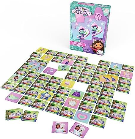 Gabby et la Maison Magique - Memo 72 Cartes Gabby Chat - Jeu De Société - Jeu De Mémoire Concentration 72 Cartes pour Collecter 36 Paires - Jouet Enfant 4 Ans Et +
