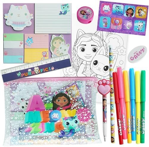 Gabby's Dollhouse - Activités Gabby Chat et la Maison Magique - Kit de Coloriage Enfants - Kits de Loisirs Créatifs - Accessoire Bureau - Papeterie - Feutres - Dessin - Idée Cadeau Anniversaire Fille