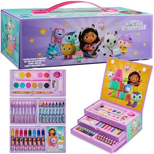 Gabby's Dollhouse Coloriage Fille Malette Dessin Enfant + 40 Pcs Peinture Crayons de Couleur Feutres Coloriage Coffret Idée Cadeau Gabby et la Maison Magique (Multicolore)