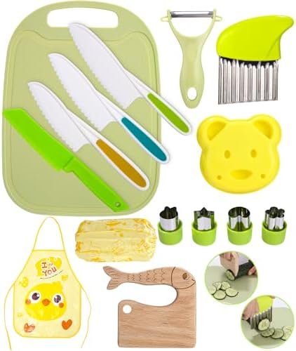 Kit Couteau sécurité de Cuisine pour Enfants - 16 Pièces Couteau Enfants pour couper et cuire des fruits ou légumes | Couteau Enfant qui ne Coupe pas, Couteaux enfants à partir de 2 ans