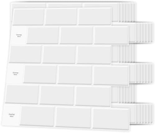 Lot de 10 Pièces,Credence Adhesive pour Cuisine,Carrelage Autocollant Métro Blanc,Papier Adhesif en Vinyle 3d Brique,30x30cm