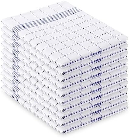 Lot de 10 torchons de vaisselle, à carreaux bleus, 70 x 45 cm, 100 % coton