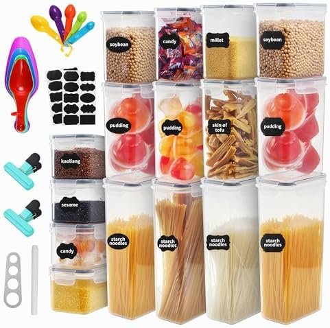 Lot de 16 Boite de Rangement Cuisine,Boite Hermetique Alimentaire,avec Couvercle,Convient pour Stocker des Céréales, de la Farine, des Collations, des Aliments pour Animaux, etc