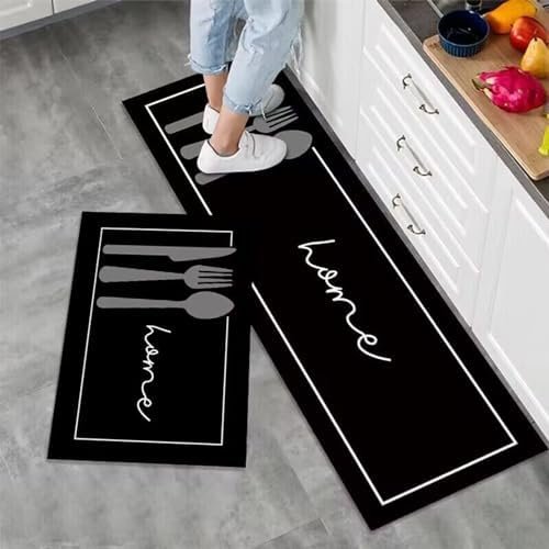 Lot de 2 Tapis de Cuisine Antidérapants, Tapis de Cuisine Lavable, Absorbe l'eau et l'huile Tapis de Cuisine, pour Couloir, Salle à Manger, Entrée et Tapis de Porte, 43x75 + 43x120 cm