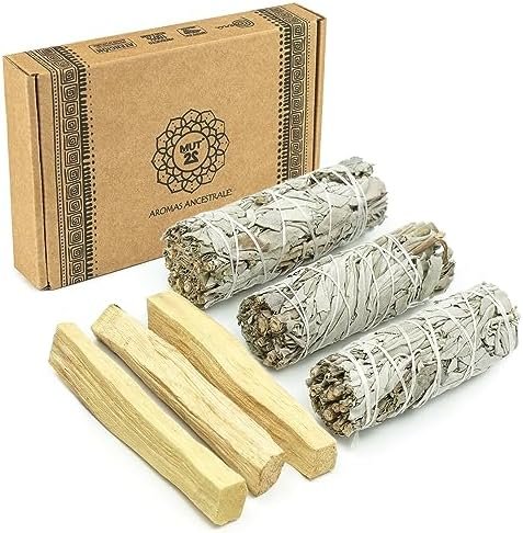 MUT22 3 Sauge Blanche et 3 Palo Santo Sacrés à Brûler - Herbes de Purification et d'Harmonie pour Spirituelle et Les Rituels Énergétiques