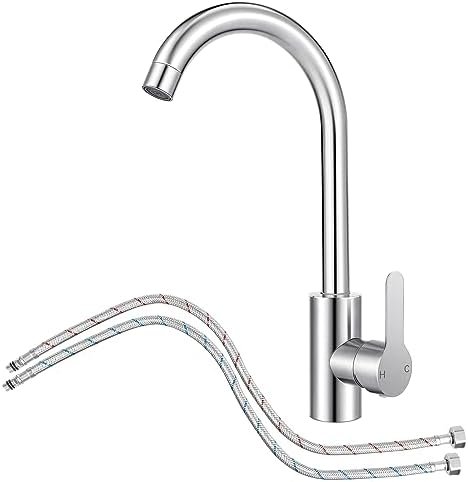 Mitigeur Cuisine avec Tuyau Flexible G3/8 x M10,Robinet Cuisine en Acier Inox avec Bec Pivotant à 360° Monocommande,Robinet Evier de Cuisine d'Arc à Sortie d'Eau Haute