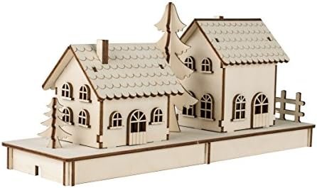 Rayher 46300000 Kit en bois Petites maisons – 52 Pièces, FSC 100% – Nature