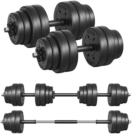 SONGMICS Kit Haltères Musculation 2-en-1, Lot de 2, 20 kg, 30 kg, Poids Réglable, avec Barre d’Extension en Acier, Revêtement en Plastique, Fitnesse, Musculation