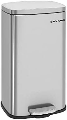SONGMICS Poubelle Cuisine 30L, Poubelle à Pédale, avec Couvercle à Fermeture en Douceur, Seau Intérieur, en Acier, Argent LTB03NL