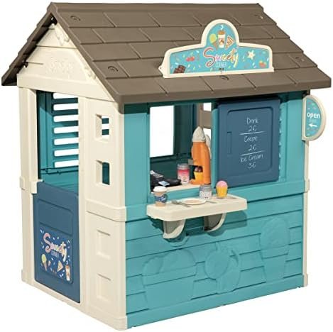 Smoby - Maison Sweety Corner - Cabane de Jardin Enfant - Thème Goûter - Machine à Glaces - 18 Accessoires - Matière Recyclée - A Partir de 2 Ans - Fabrication Française