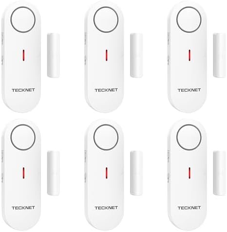 TECKNET Alarme Porte et Fenêtre sans Fil, Alarme et Carillon 2 en 1, Contrôle du Volume à 3 Niveaux, Systeme Alarme Maison, Alarmes Antivol sans Fil pour la Maison, Le Magasin, Le Bureau (6 PCS)
